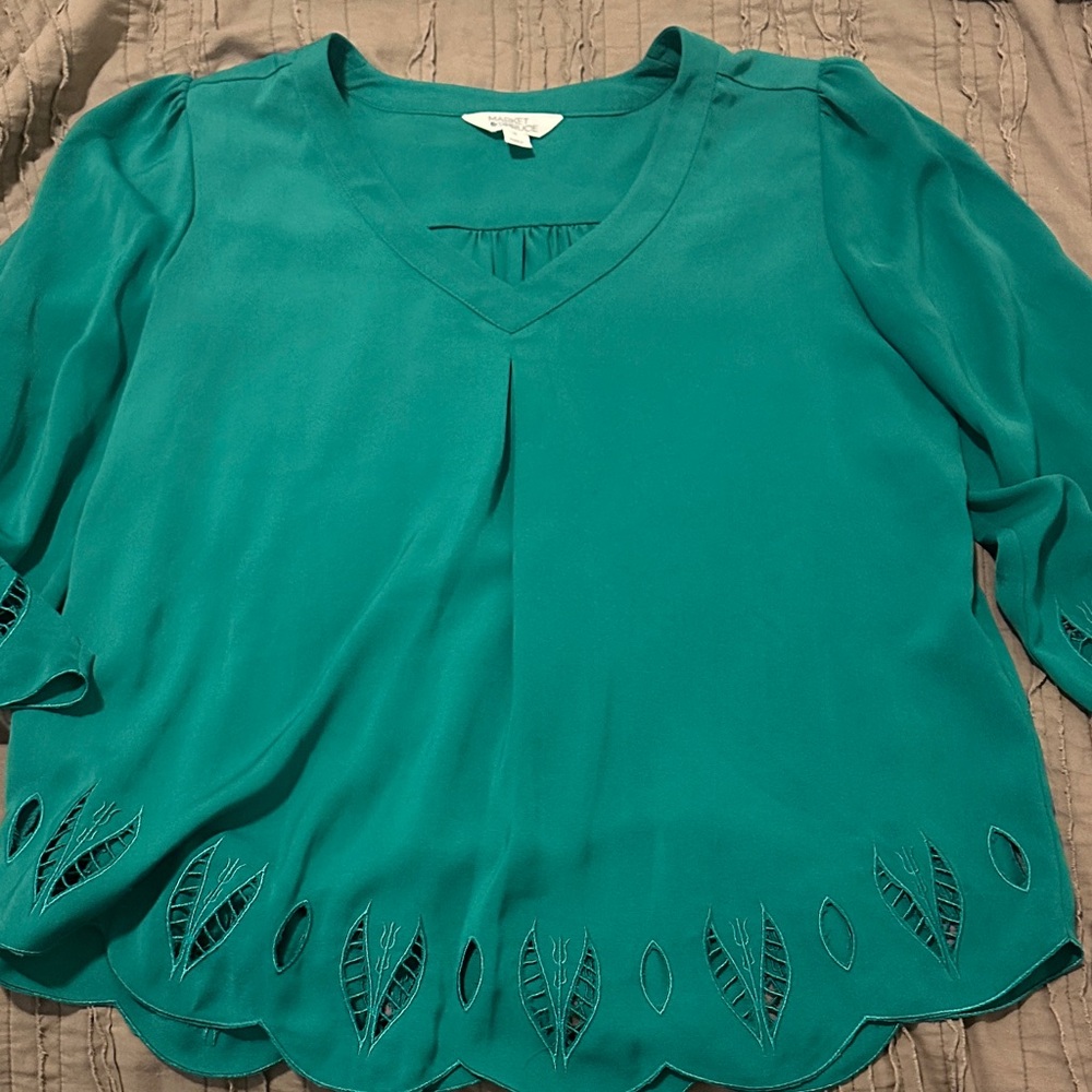 Market & Spruce Teal Blouse with Leaf Cutouts